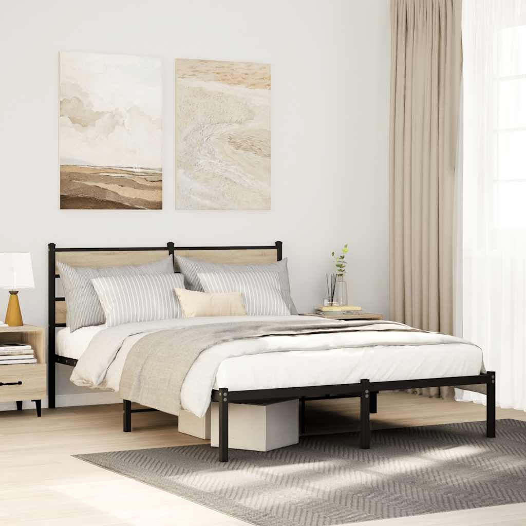 Metal Bed Frame without Mattress Sonoma Oak 140x190 cm