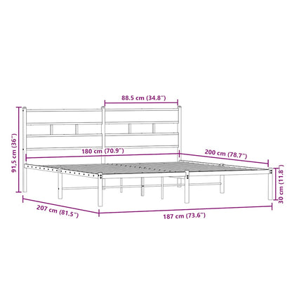 Metal Bed Frame without Mattress Sonoma Oak 180x200 cm Super King