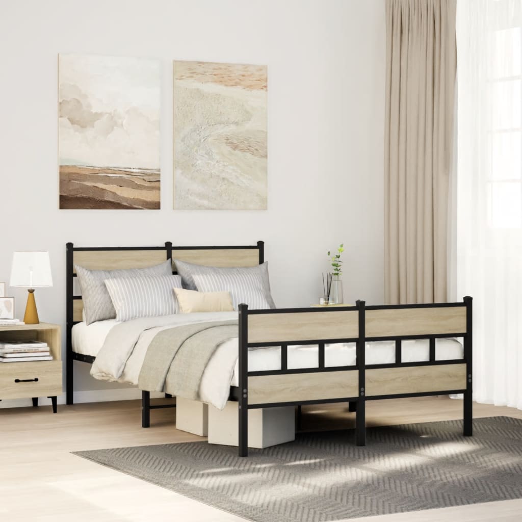 Metal Bed Frame without Mattress Sonoma Oak 120x200 cm
