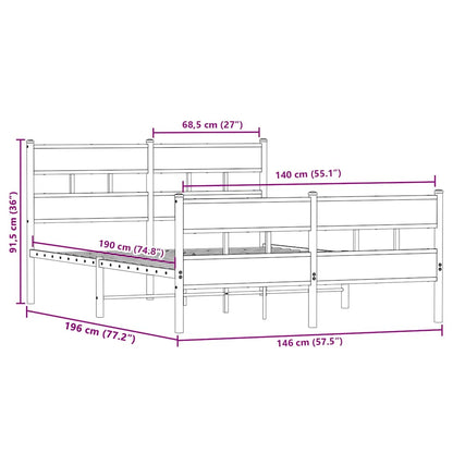 Metal Bed Frame without Mattress Sonoma Oak 140x190 cm