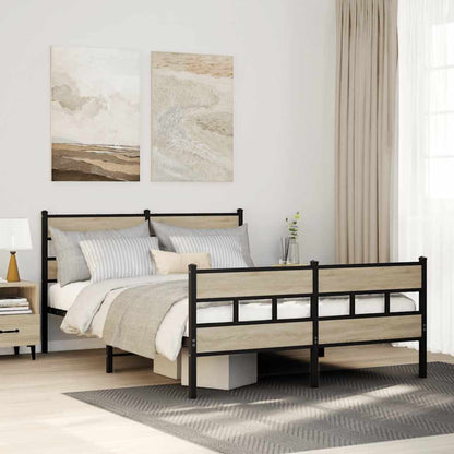 Metal Bed Frame without Mattress Sonoma Oak 140x190 cm