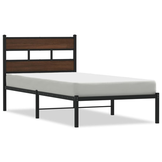 Bed Frame without Mattress with Headboard Brown Oak 107x203 cm