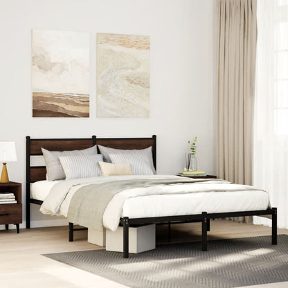 Bed Frame without Mattress with Headboard Brown Oak 140x190 cm