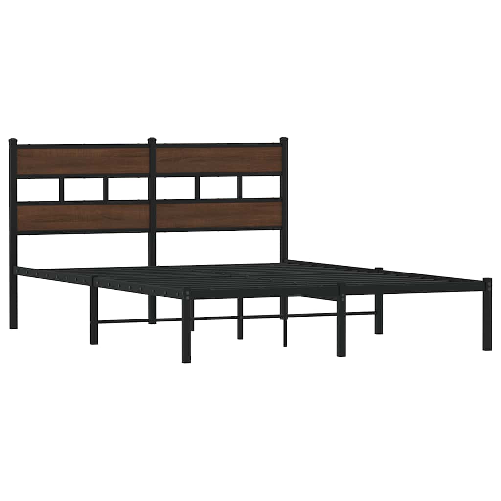 Bed Frame without Mattress with Headboard Brown Oak 140x200 cm