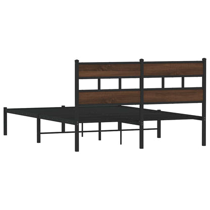Bed Frame without Mattress with Headboard Brown Oak 140x200 cm