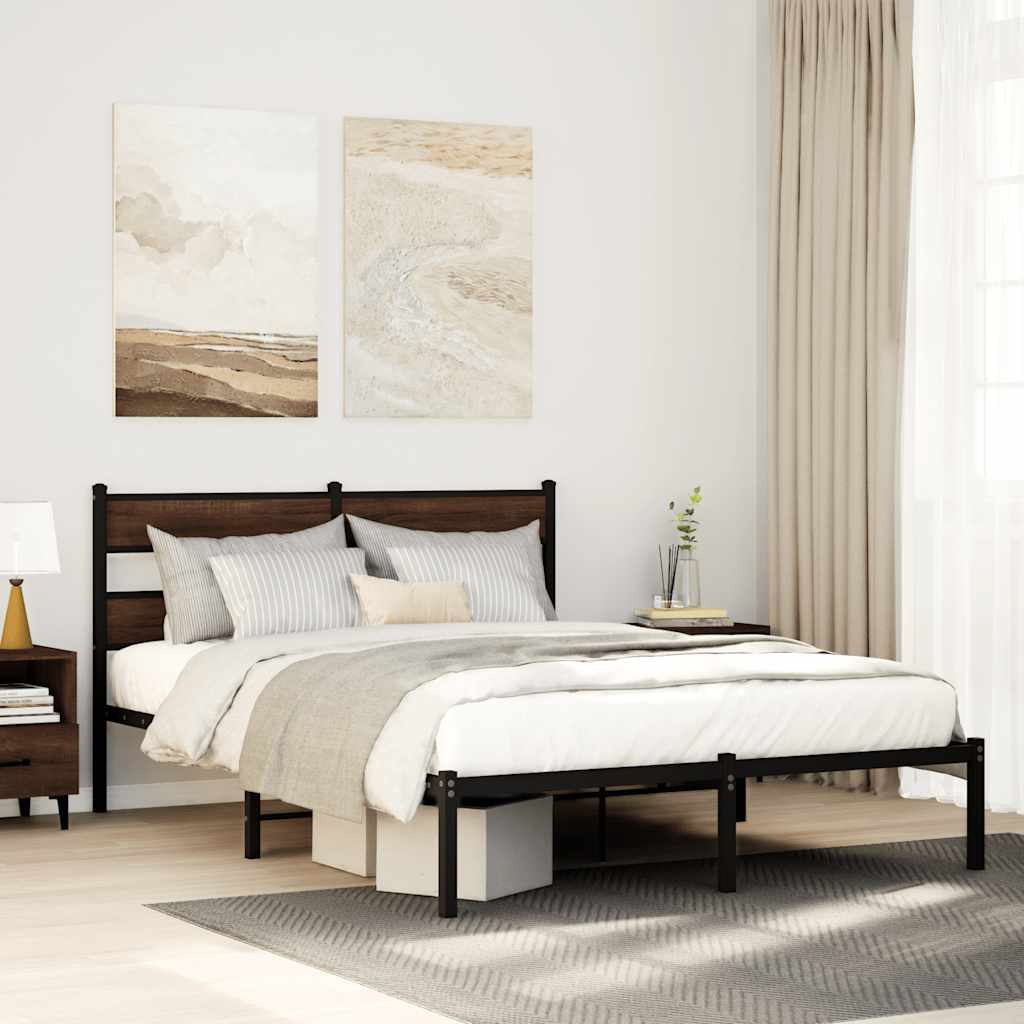 Bed Frame without Mattress with Headboard Brown Oak 140x200 cm