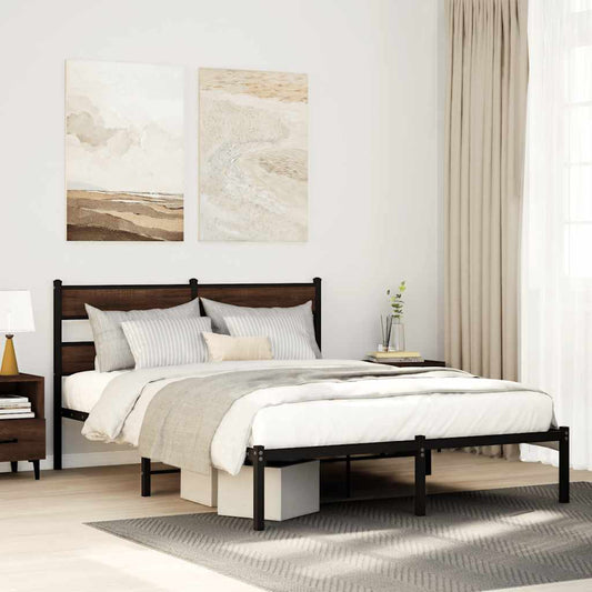 Bed Frame without Mattress with Headboard Brown Oak 140x200 cm