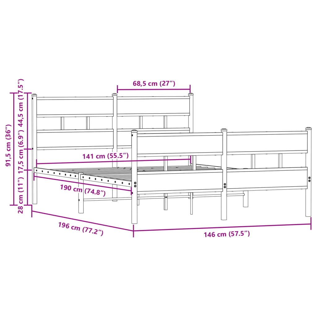 Bed Frame without Mattress with Headboard and Footboard 140x190 cm