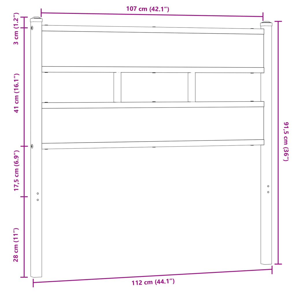 Replace Headboard Brown Oak 107 cm Steel and Engineered Wood
