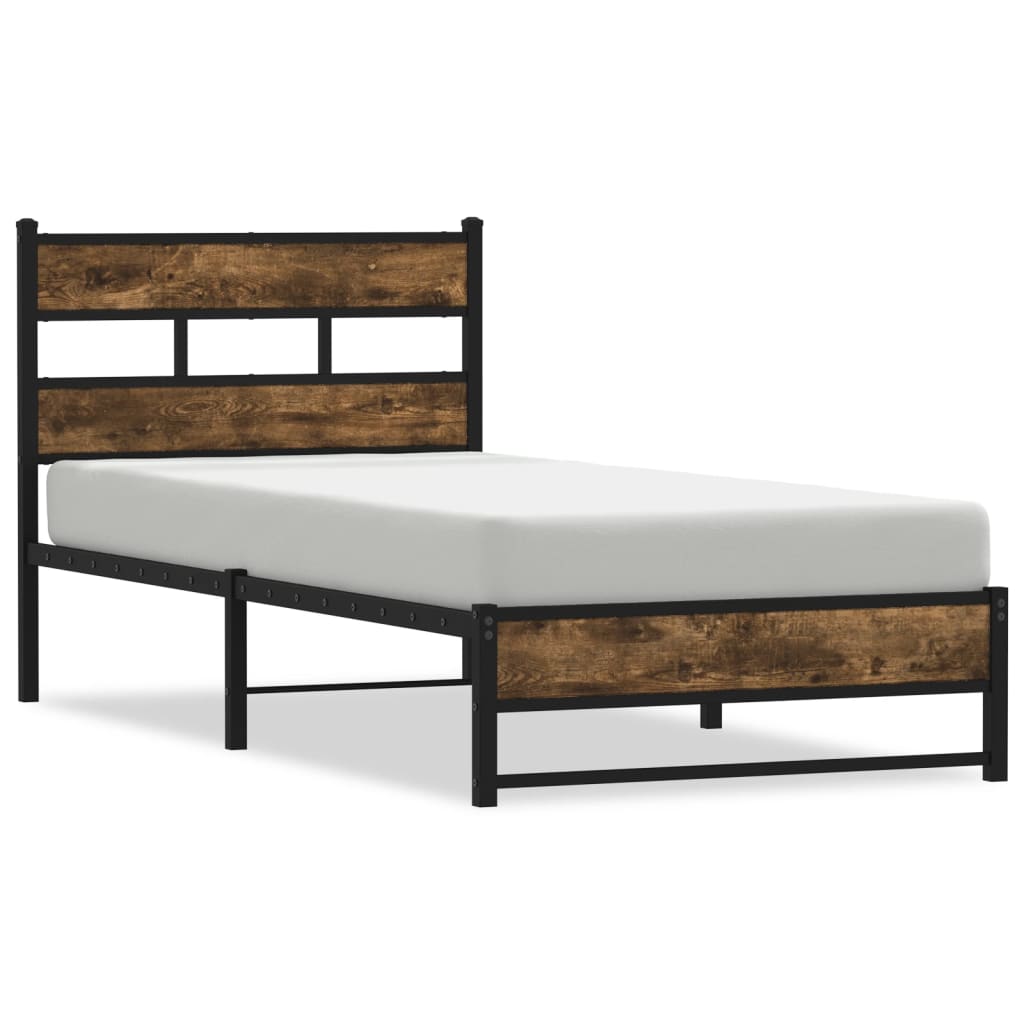 Metal Bed Frame without Mattress Smoked Oak 90x190 cm Single