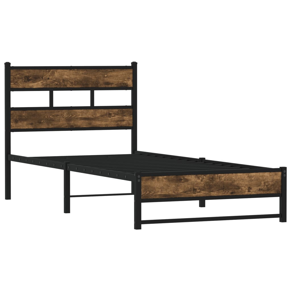 Metal Bed Frame without Mattress Smoked Oak 90x190 cm Single