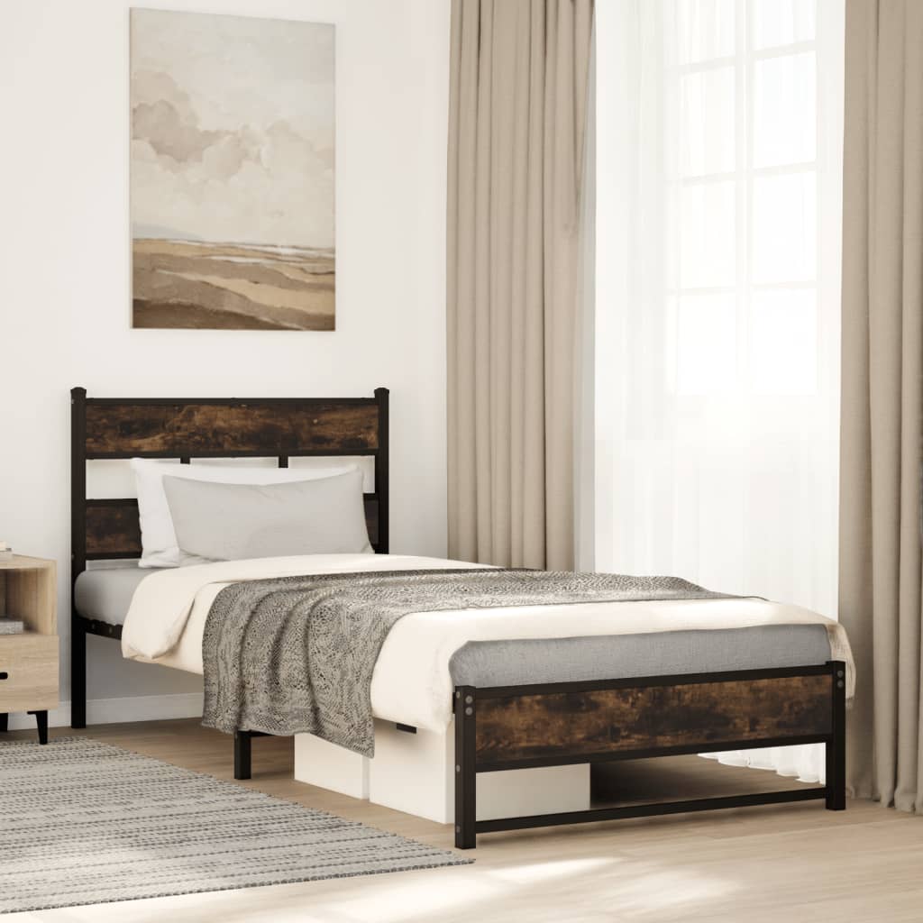 Metal Bed Frame without Mattress Smoked Oak 90x190 cm Single