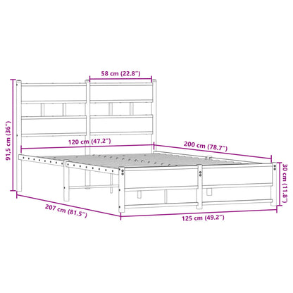 Metal Bed Frame without Mattress Smoked Oak 120x200 cm