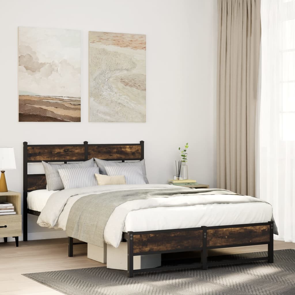Metal Bed Frame without Mattress Smoked Oak 120x200 cm