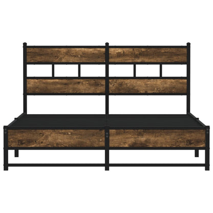 Metal Bed Frame without Mattress Smoked Oak 150x200 cm King Size