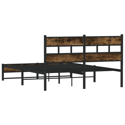 Metal Bed Frame without Mattress Smoked Oak 150x200 cm King Size