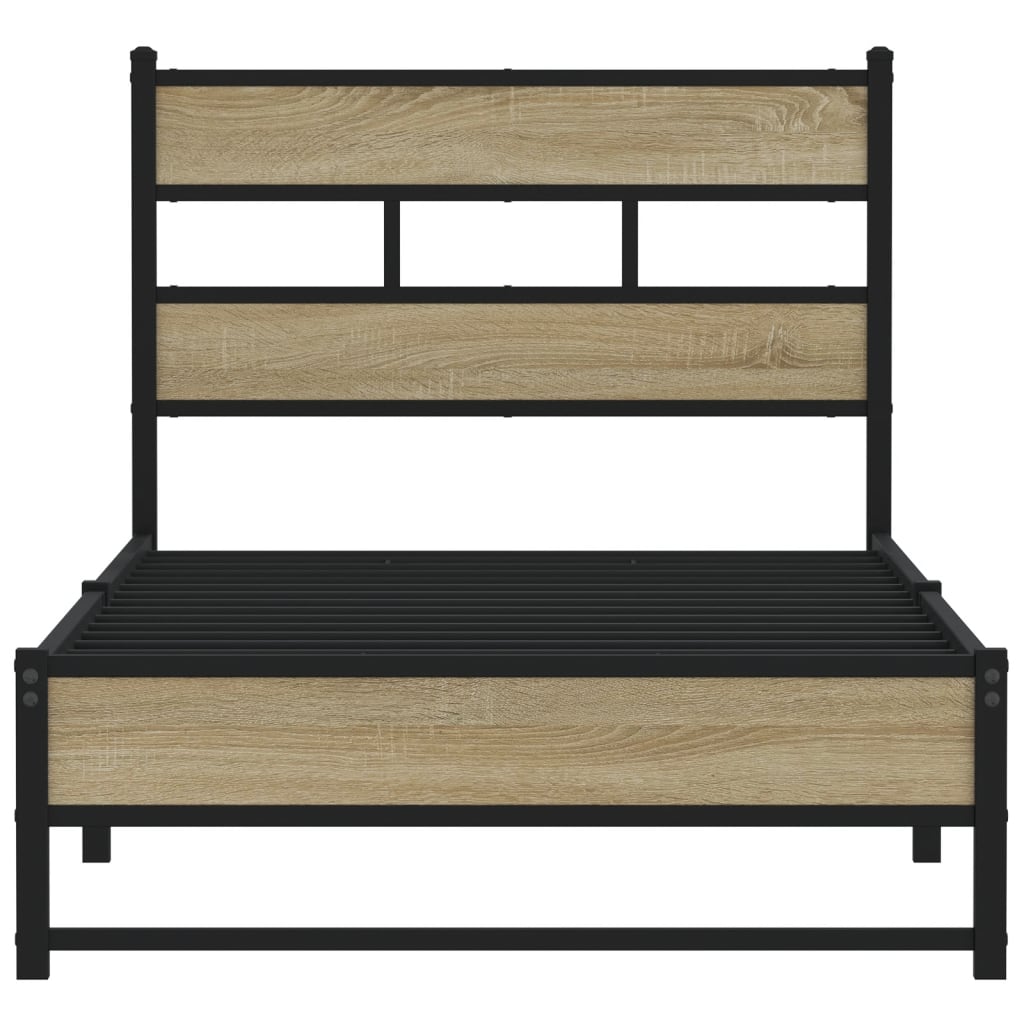 Metal Bed Frame without Mattress Sonoma Oak 75x190 cm Small Single