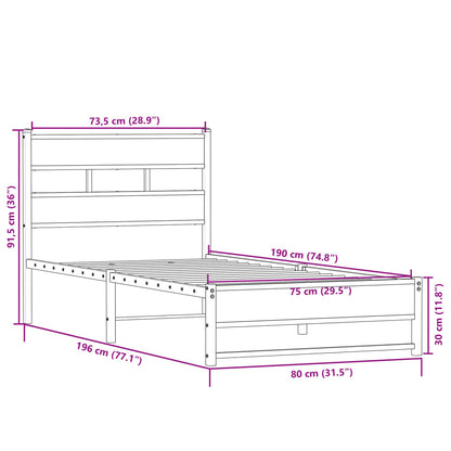 Metal Bed Frame without Mattress Sonoma Oak 75x190 cm Small Single