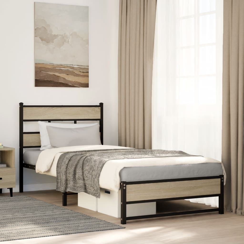 Metal Bed Frame without Mattress Sonoma Oak 80x200 cm