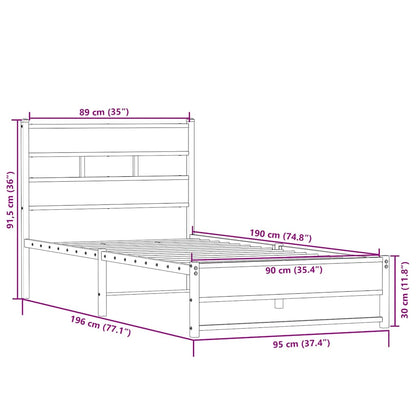 Metal Bed Frame without Mattress Sonoma Oak 90x190 cm Single