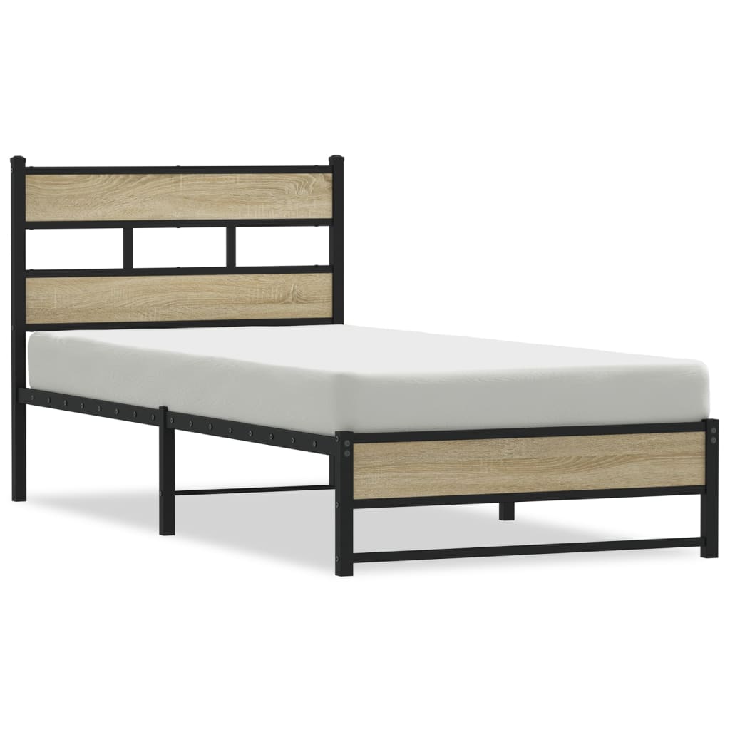 Metal Bed Frame without Mattress Sonoma Oak 90x200 cm