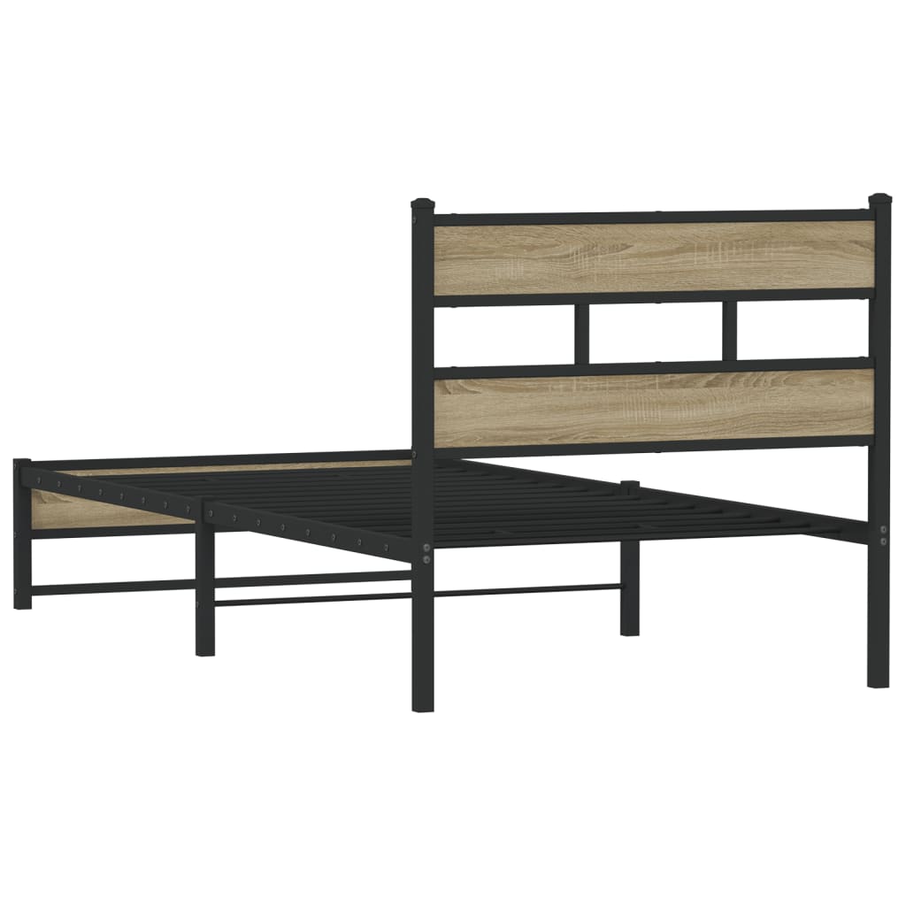 Metal Bed Frame without Mattress Sonoma Oak 90x200 cm
