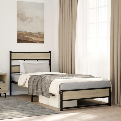 Metal Bed Frame without Mattress Sonoma Oak 90x200 cm