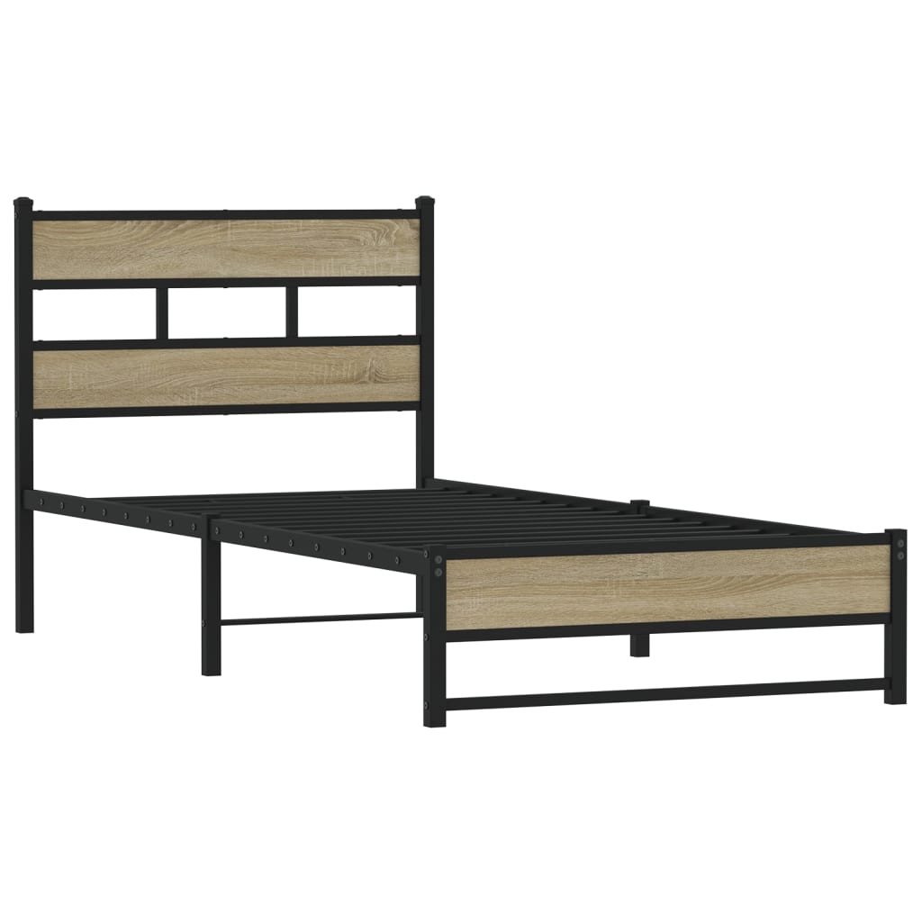 Metal Bed Frame without Mattress Sonoma Oak 107x203 cm