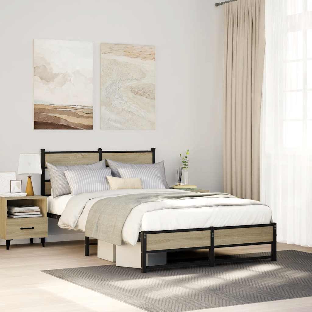 Metal Bed Frame without Mattress Sonoma Oak 120x200 cm