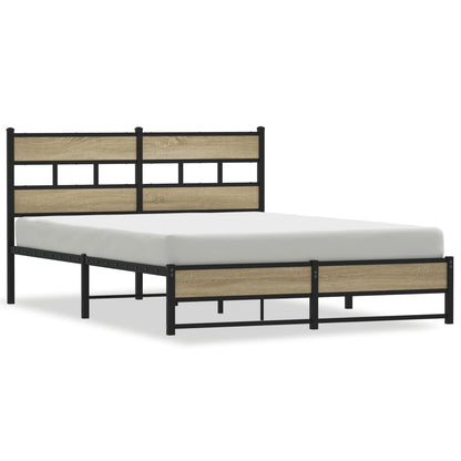 Metal Bed Frame without Mattress Sonoma Oak 135x190 cm Double