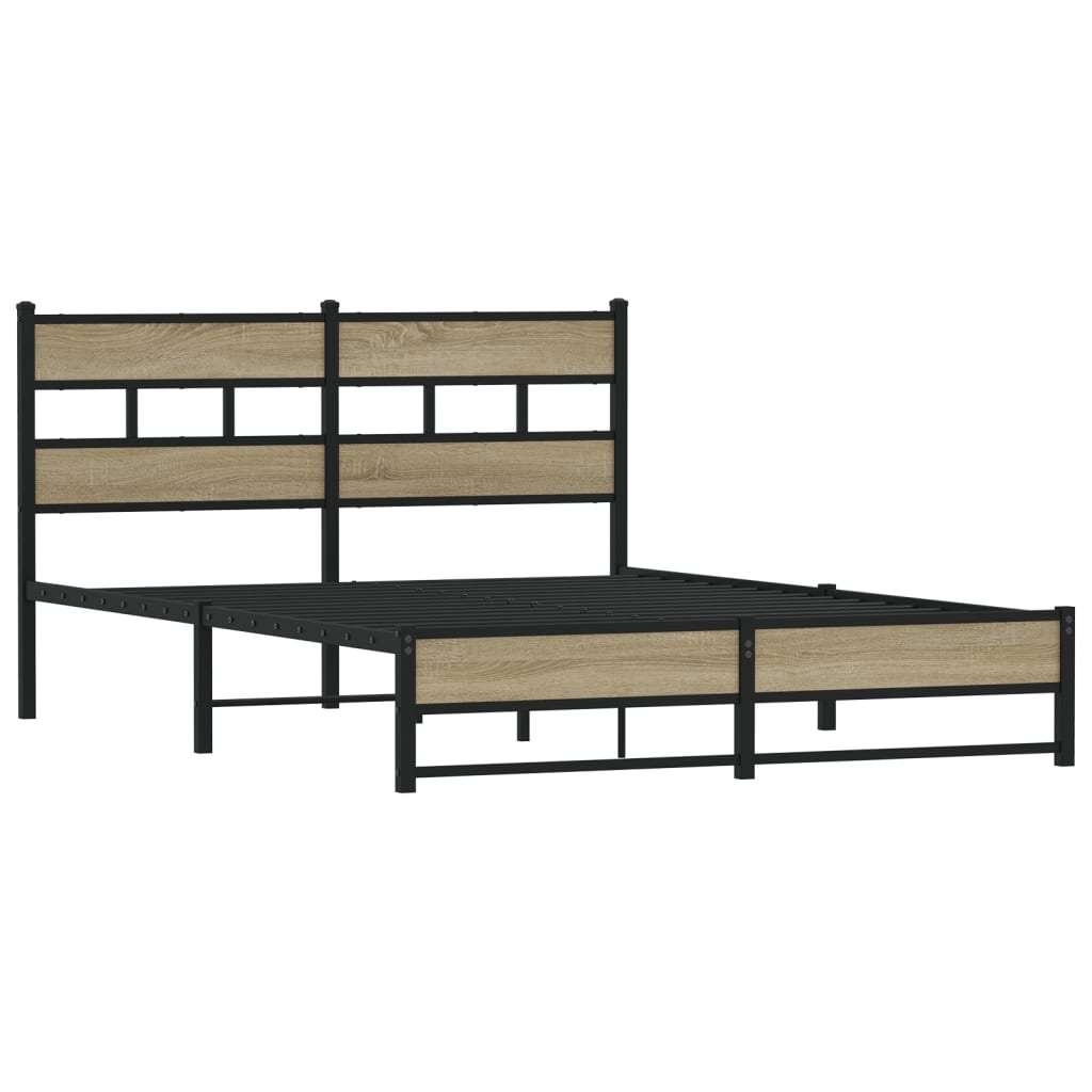 Metal Bed Frame without Mattress Sonoma Oak 135x190 cm Double