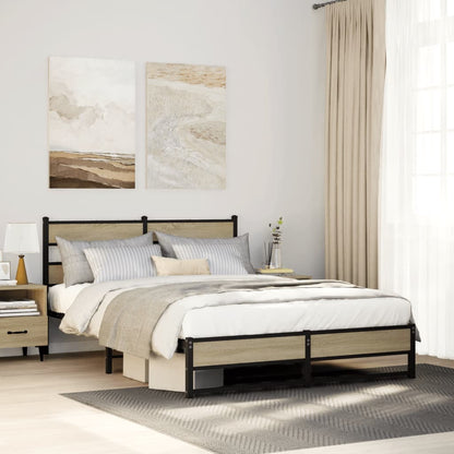 Metal Bed Frame without Mattress Sonoma Oak 135x190 cm Double