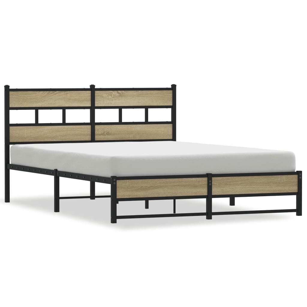 Metal Bed Frame without Mattress Sonoma Oak 140x190 cm