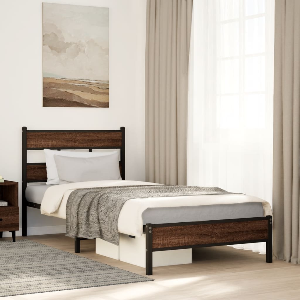 Bed Frame without Mattress Brown Oak 100x190 cm Engineered Wood