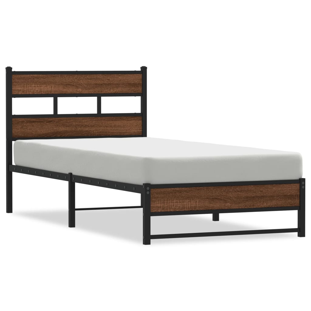Metal Bed Frame without Mattress Brown Oak 100x200 cm