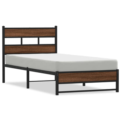 Metal Bed Frame without Mattress Brown Oak 100x200 cm