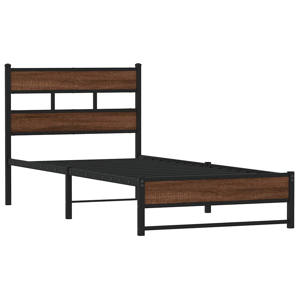 Metal Bed Frame without Mattress Brown Oak 100x200 cm