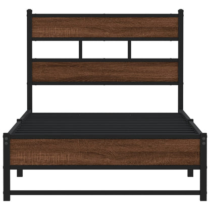 Metal Bed Frame without Mattress Brown Oak 100x200 cm