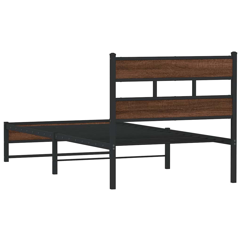 Metal Bed Frame without Mattress Brown Oak 100x200 cm