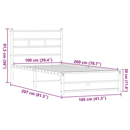 Metal Bed Frame without Mattress Brown Oak 100x200 cm