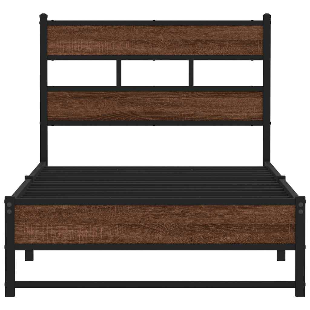 Metal Bed Frame without Mattress Brown Oak 107x203 cm