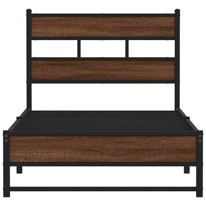 Metal Bed Frame without Mattress Brown Oak 107x203 cm