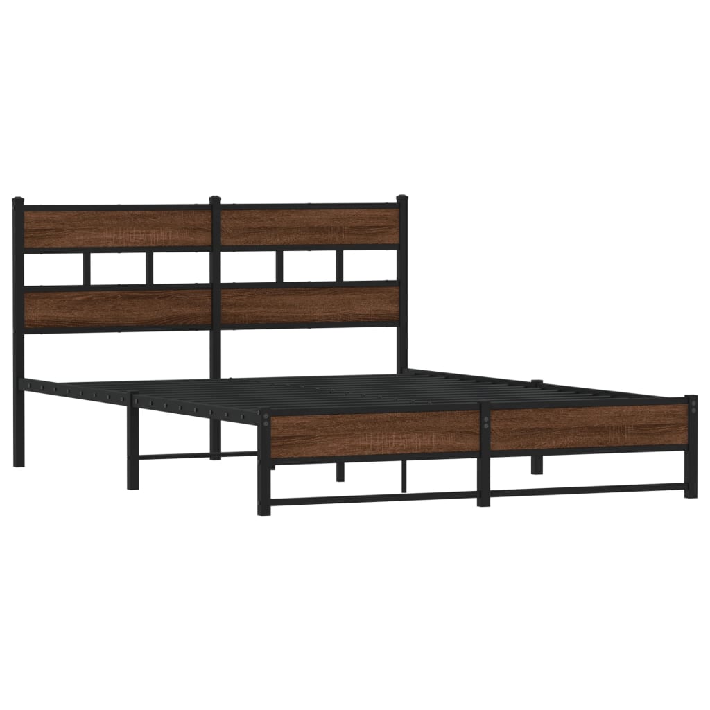 Metal Bed Frame without Mattress Brown Oak 135x190 cm Double