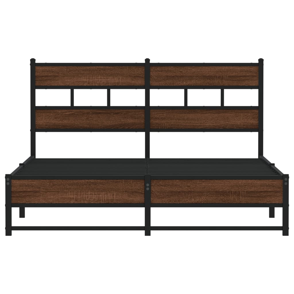 Metal Bed Frame without Mattress Brown Oak 135x190 cm Double