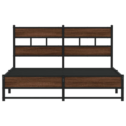 Metal Bed Frame without Mattress Brown Oak 135x190 cm Double