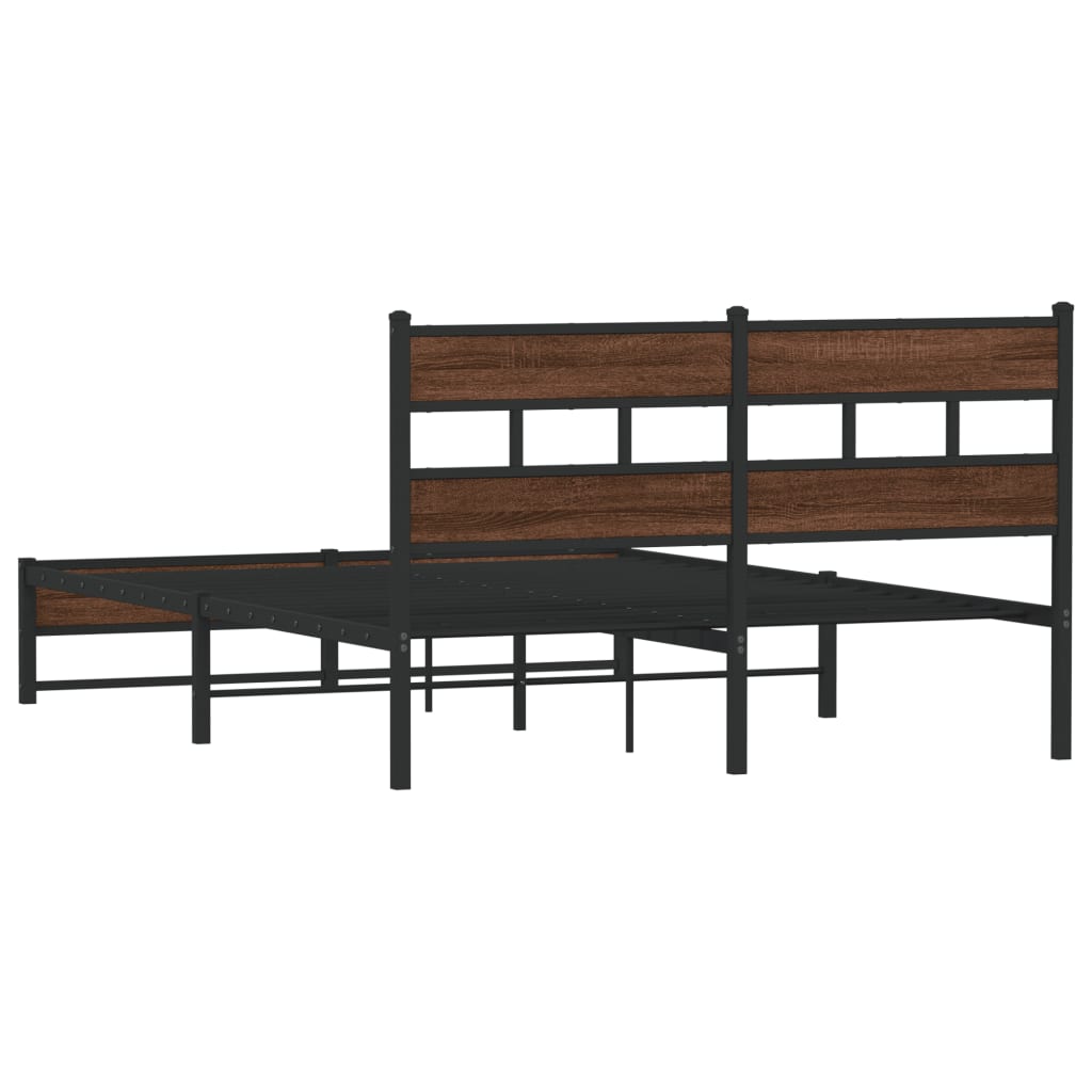 Metal Bed Frame without Mattress Brown Oak 135x190 cm Double