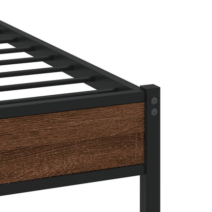 Metal Bed Frame without Mattress Brown Oak 135x190 cm Double