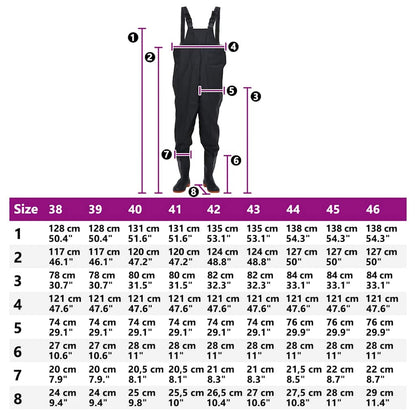 Chest Waders with Boots Black Size 41