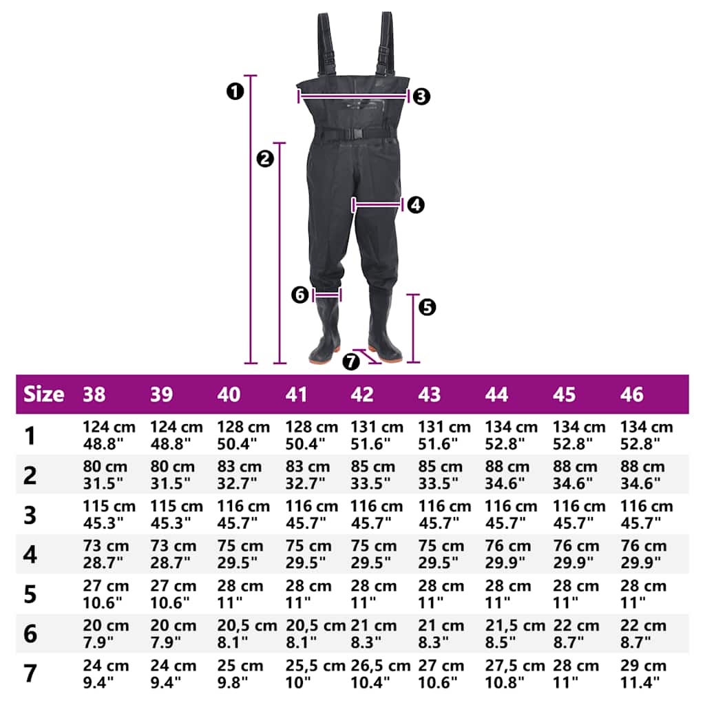Chest Waders with Boots and Belt Black Size 42