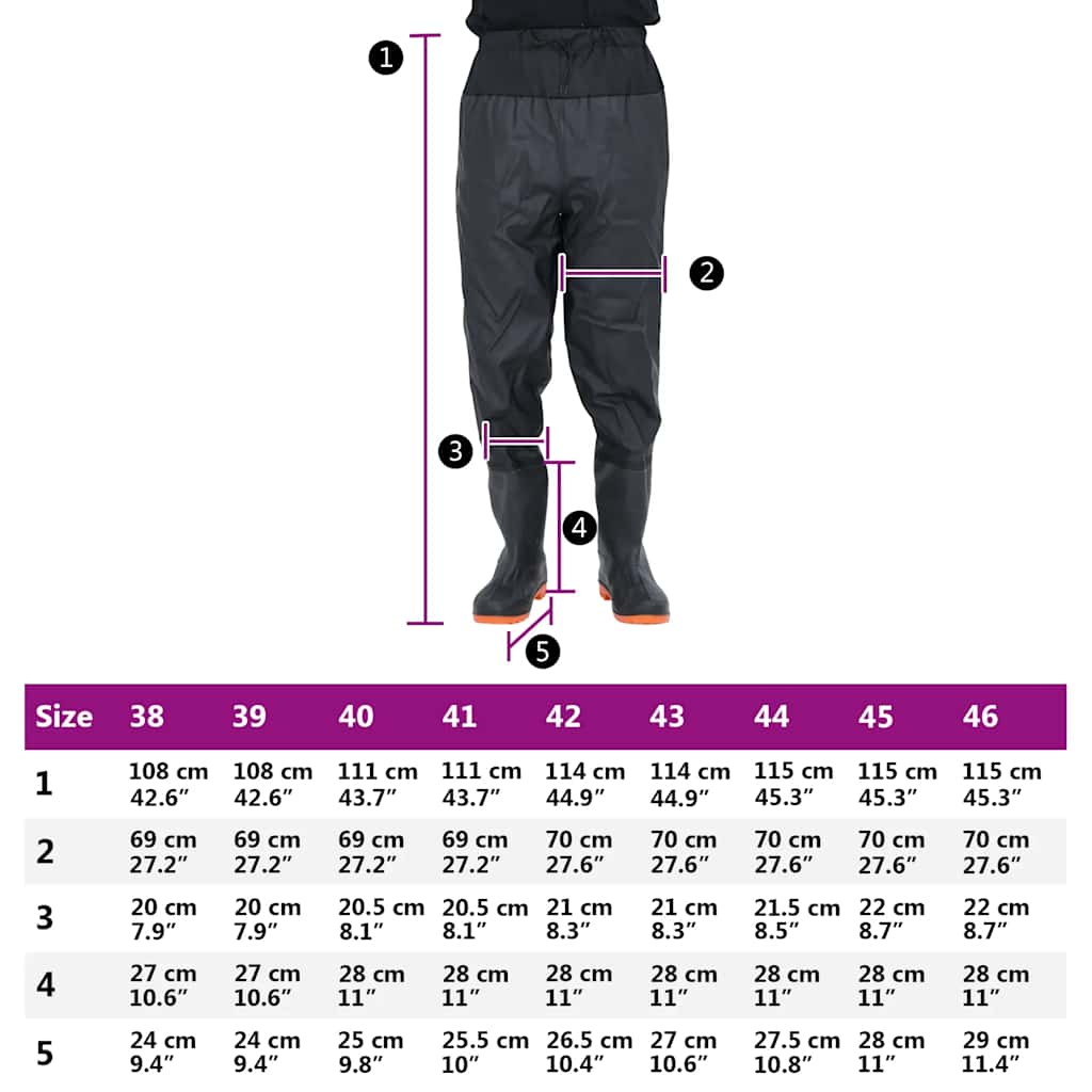 Waist Waders with Boots Black Size 39